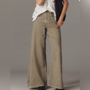 Pilcro Studded Tan Wide-Leg Jeans